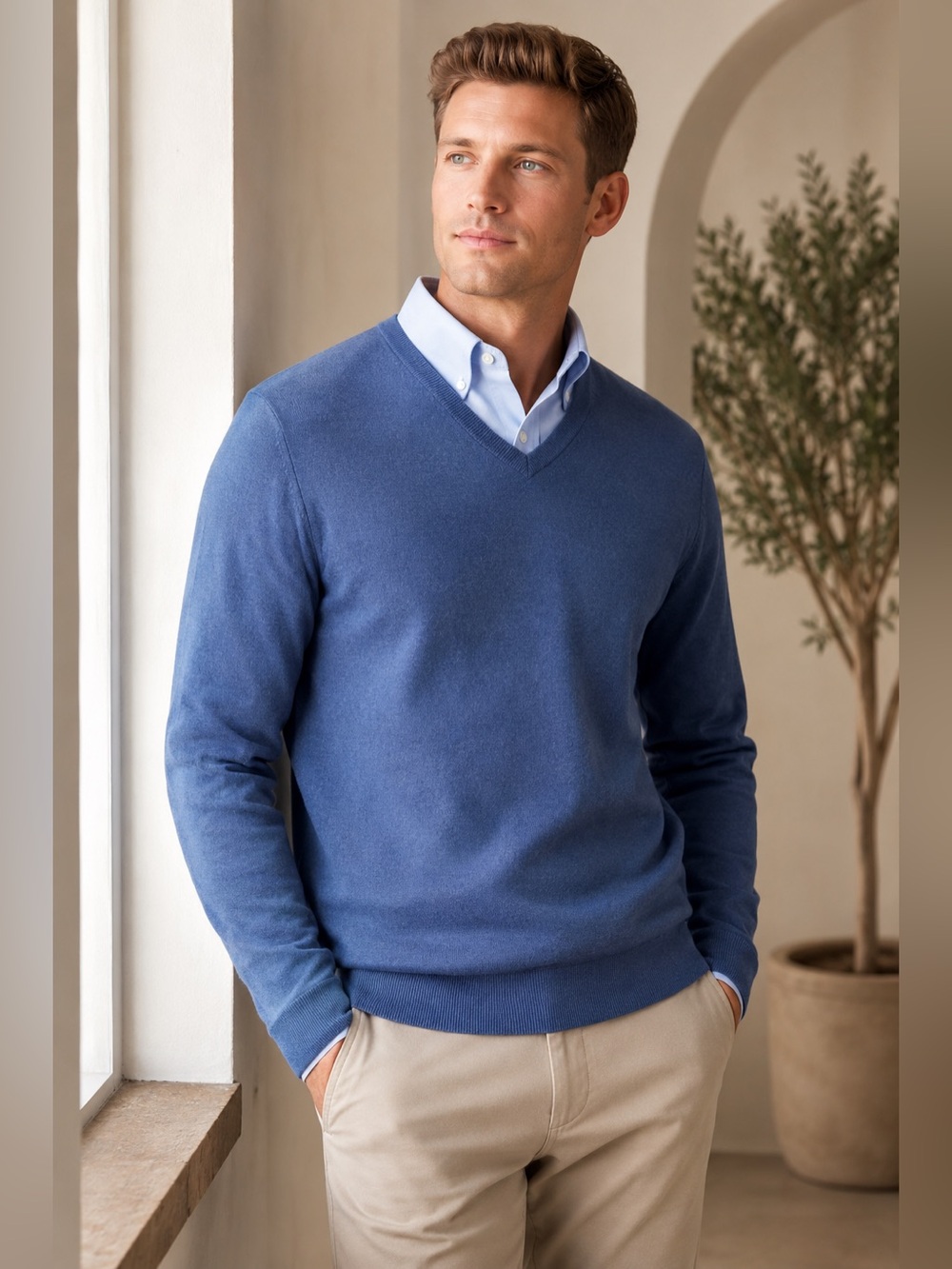 Banana Republic Luxe Yarn V-Neck Sweater Blue Silk Cashmere Blend Medium